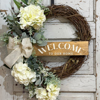 Welcome to Our Home White Hydrangea Wreath