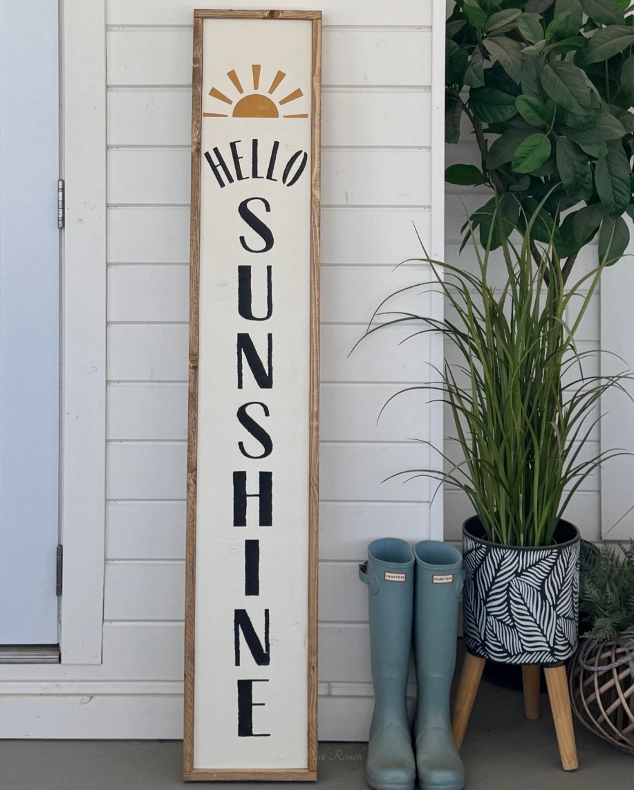 Reversible Wood Porch Sign Green Welcome/Hello Sunshine with Sun
