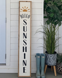 Reversible Wood Porch Sign Green Welcome/Hello Sunshine with Sun