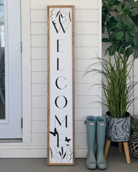 Reversible Wood Porch Sign Welcome/Hello Summer Pink Flowers