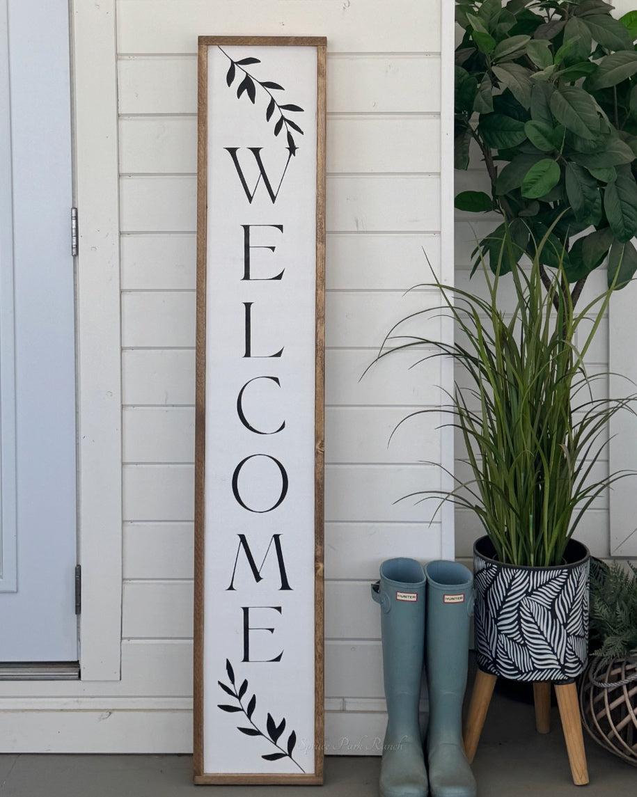 Reversible Wood Porch Sign Welcome/Hello Summer Black