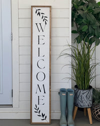 Reversible Wood Porch Sign Welcome/Hello Summer Black