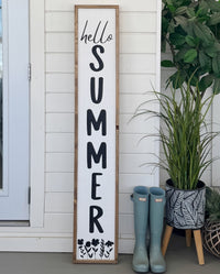 Reversible Wood Porch Sign Welcome/Hello Summer Black