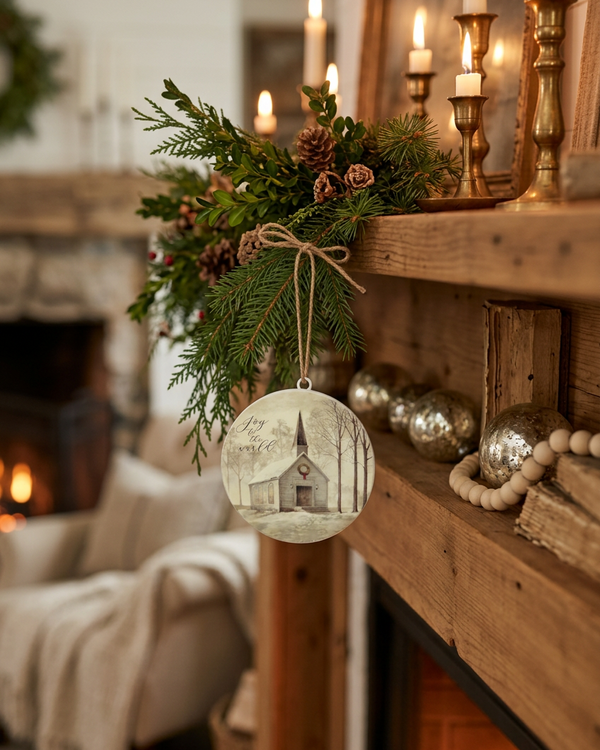 Joy to the World Rustic Disc Ornament