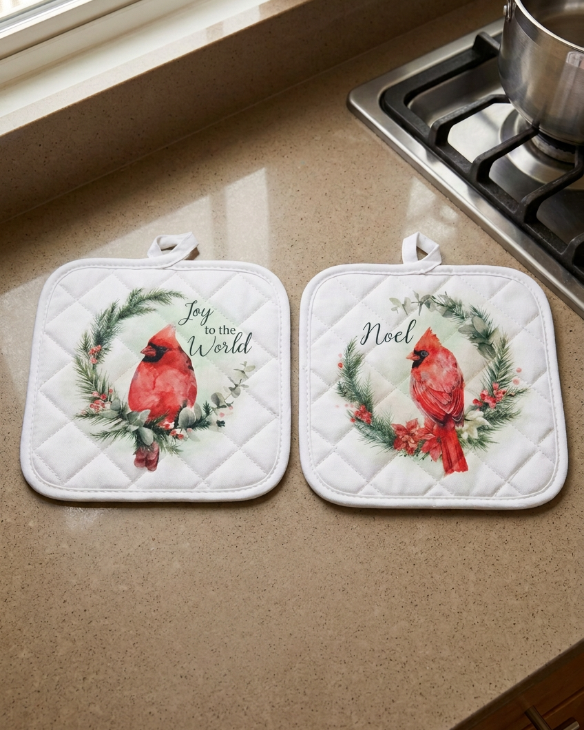 Classic Christmas Pot Holders Set of 2 Cardinals