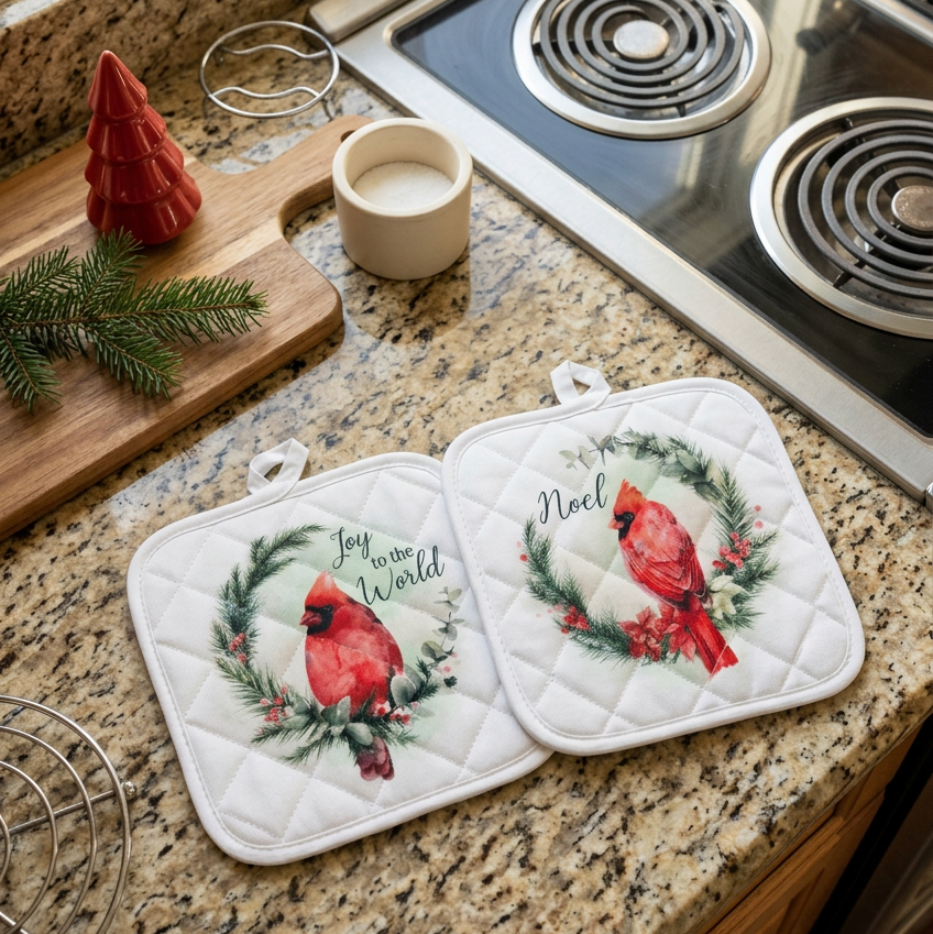 Classic Christmas Pot Holders Set of 2 Cardinals