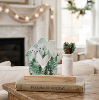 House With Heart and Vase Evergreens