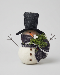 Top Hat Snowman With Black Christmas Scarf 10"H
