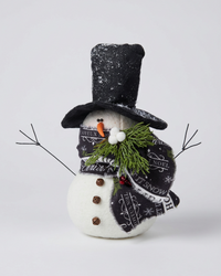 Top Hat Snowman With Black Christmas Scarf 10"H