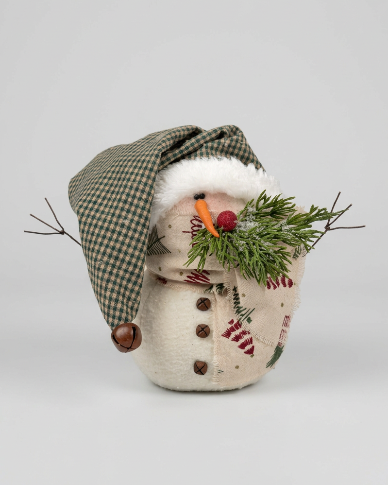 Plaid Toque Snowman With Tree Scarf 8"H