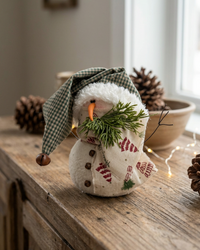 Plaid Toque Snowman With Tree Scarf 8"H