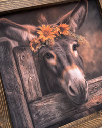 Brown Donkey with Sunflowers and Daisies Crown Canvas Print