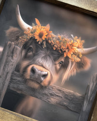 Brown Cow with Fall Floral Crown Canvas Print