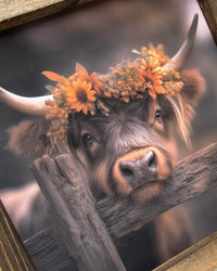 Brown Cow with Fall Floral Crown Canvas Print