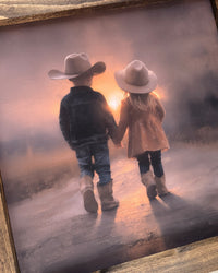 Little Cowboy and Cowgirl Sunset Canvas Print