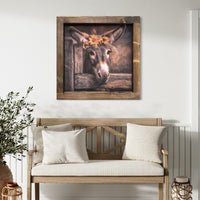 Brown Donkey with Sunflowers and Daisies Crown Canvas Print