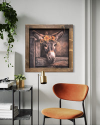 Brown Donkey with Sunflowers and Daisies Crown Canvas Print