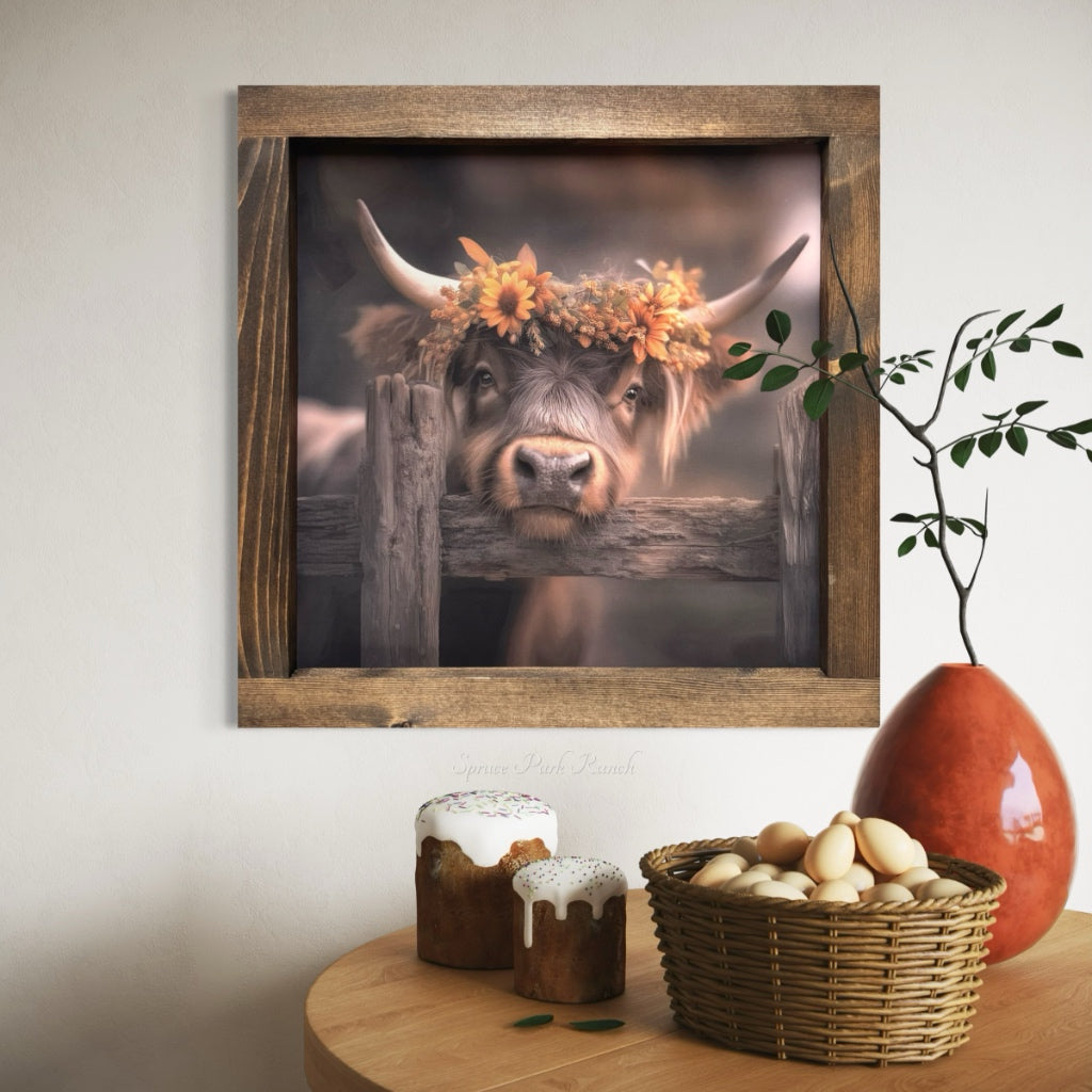 Brown Cow with Fall Floral Crown Canvas Print