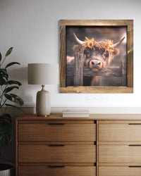 Brown Cow with Fall Floral Crown Canvas Print