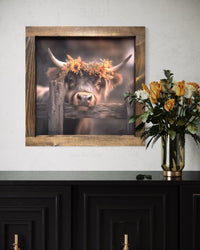 Brown Cow with Fall Floral Crown Canvas Print