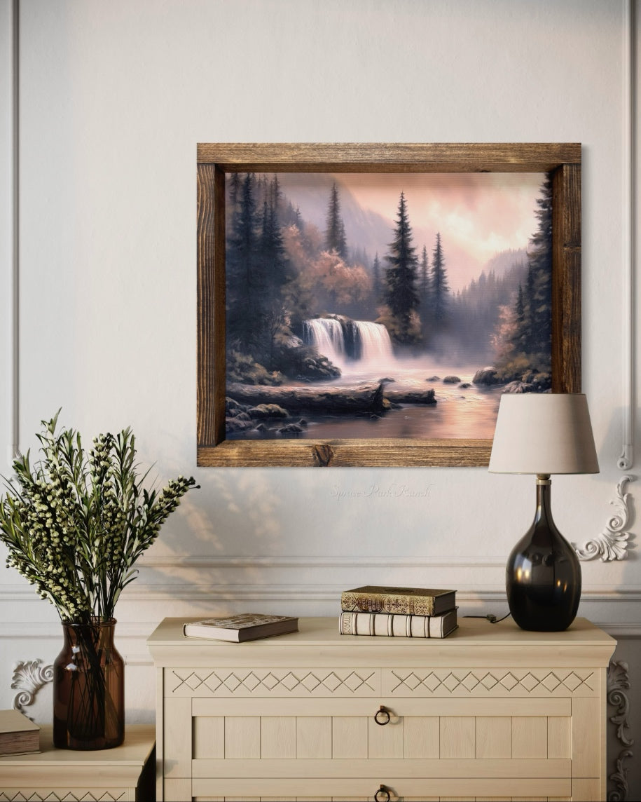 Twin Waterfall in Forest Canvas Print