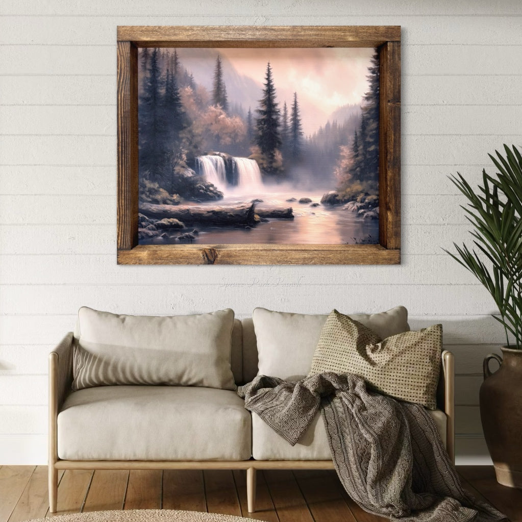 Twin Waterfall in Forest Canvas Print