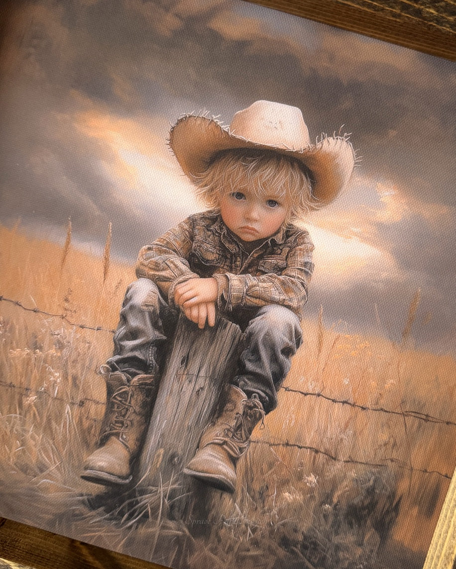 Little Cowboy Sunset Canvas Print