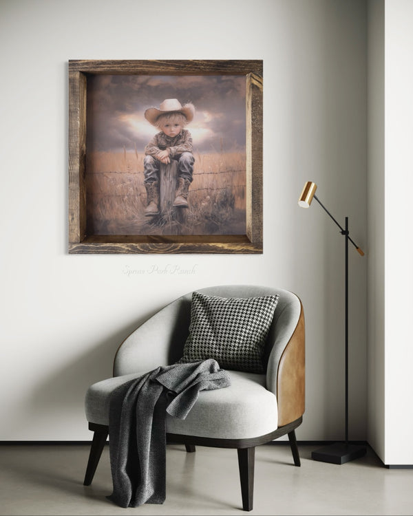 Little Cowboy Sunset Canvas Print