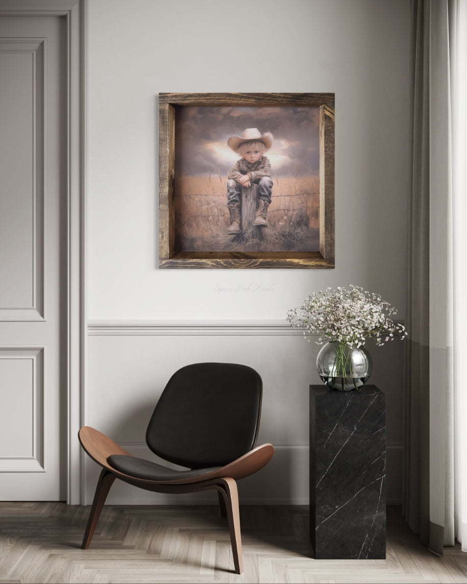 Little Cowboy Sunset Canvas Print