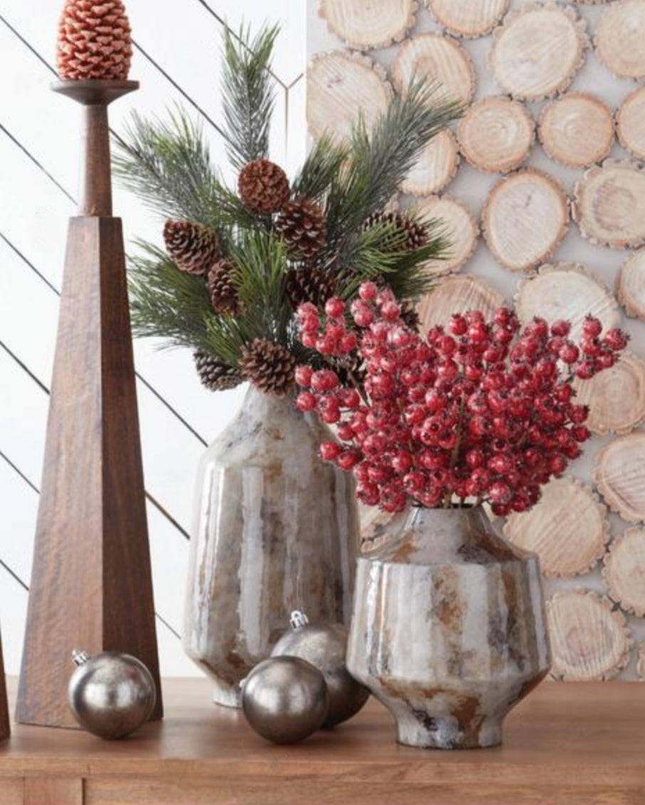 Red Crackle Glitter Rosehip Stem 24"