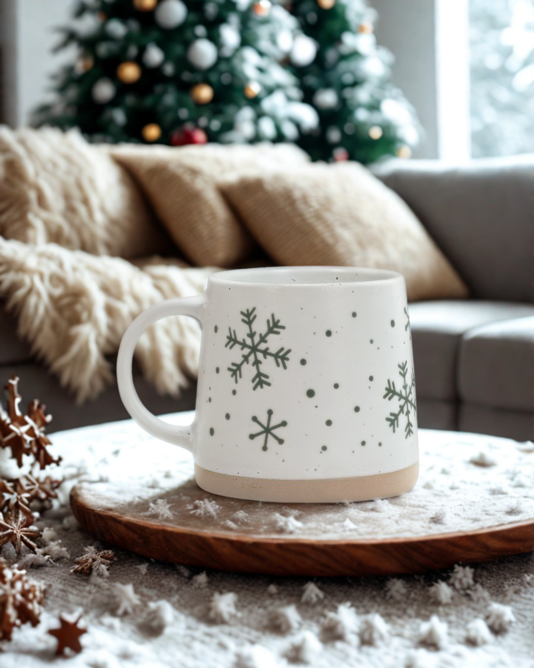 Stoneware Mug with Snowflakes