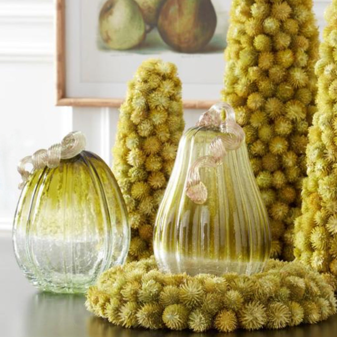 Green and Clear Crackled Handblown Glass Pumpkin Tall
