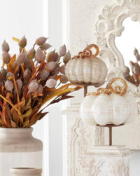 Cream and Gold Swirl Handblown Glass Pumpkin Round