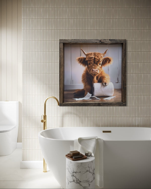 Horned Highland Calf With Toilet Paper Canvas Print