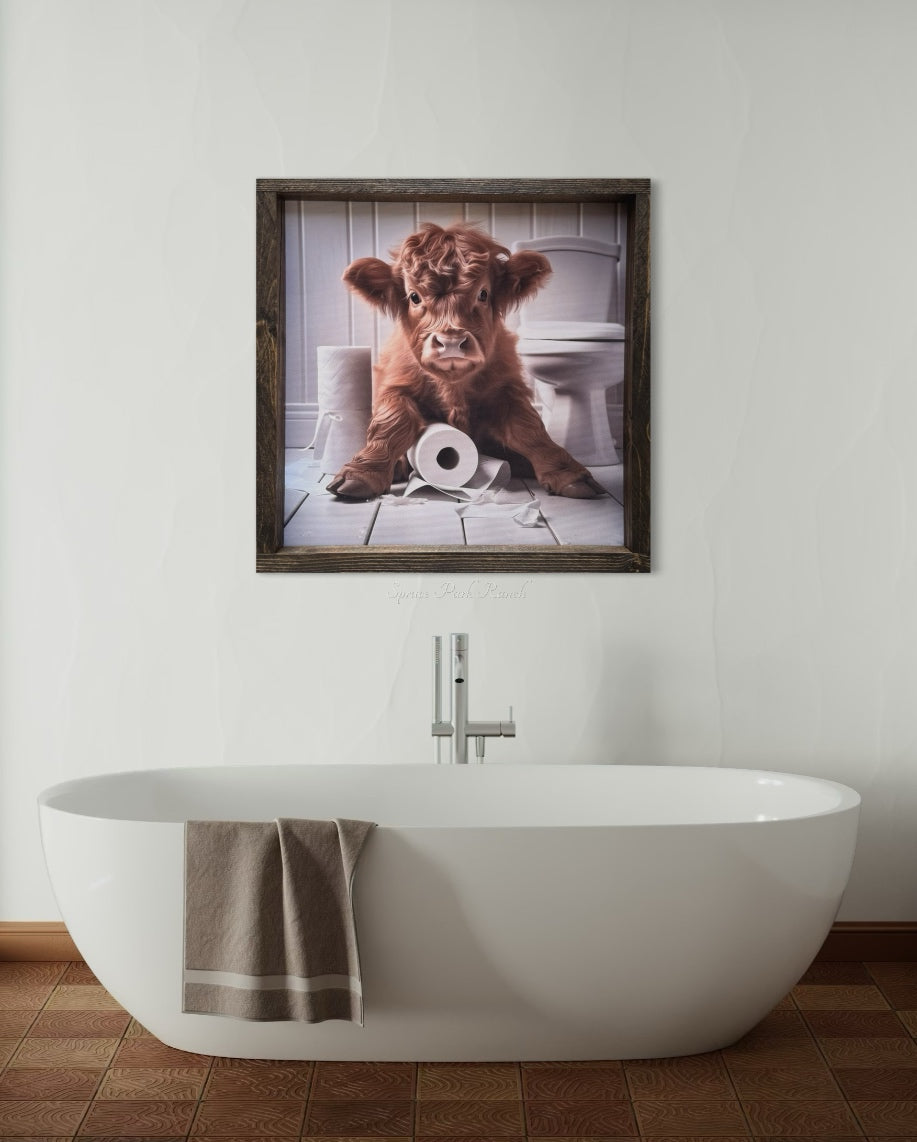 Highland Calf With Toilet Paper Canvas Print