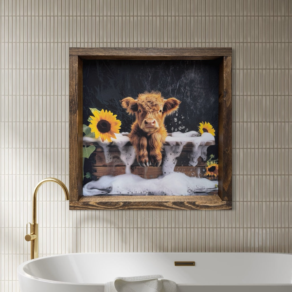 Tan Calf Suds and Sunflowers Canvas Print