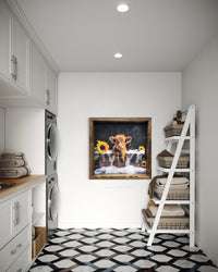 Tan Calf Suds and Sunflowers Canvas Print
