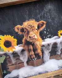 Tan Calf Suds and Sunflowers Canvas Print