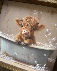 Horned Highland Calf in Blue Tub Canvas Print