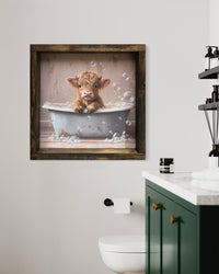 Horned Highland Calf in Blue Tub Canvas Print