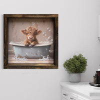Horned Highland Calf in Blue Tub Canvas Print