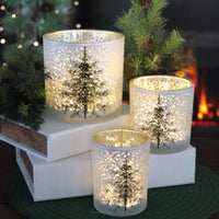 Frosted White Glass Christmas Tree Candle Holder