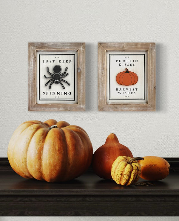 Reversible Wood Spider and Pumpkin Sign