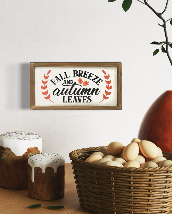 Engraved Autumn Leaves Wood Harvest Sign