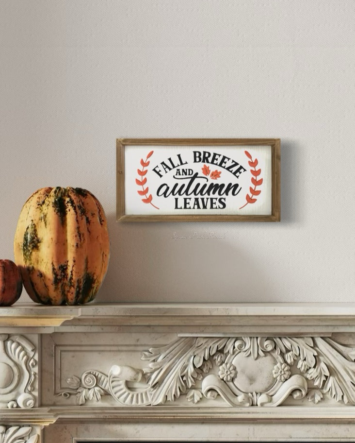 Engraved Autumn Leaves Wood Harvest Sign