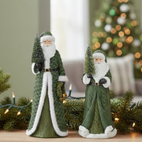 Santa with Green Coat and Bottle Brush Tree