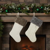 White Knit Stocking With Faux Fur Cuff