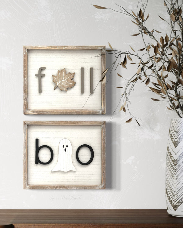 Reversible Wood Cutout Fall and Boo Framed Sign