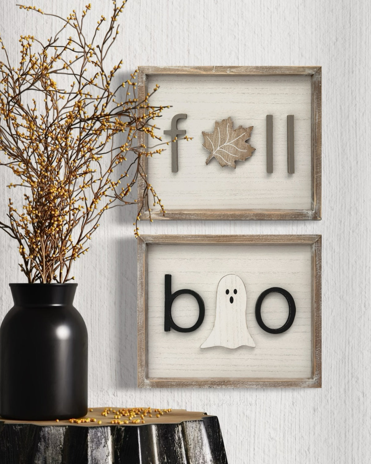Reversible Wood Cutout Fall and Boo Framed Sign