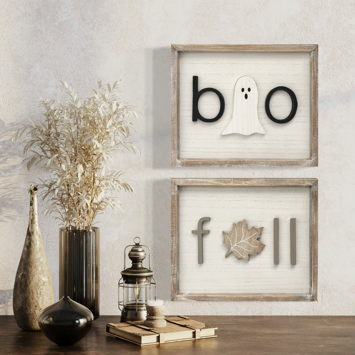 Reversible Wood Cutout Fall and Boo Framed Sign